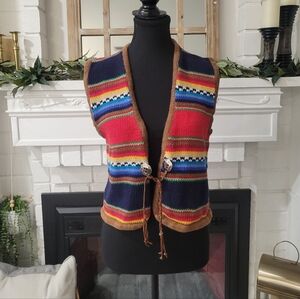 Vintage Western Striped Multicolor Women's Sweater Vest Size Medium